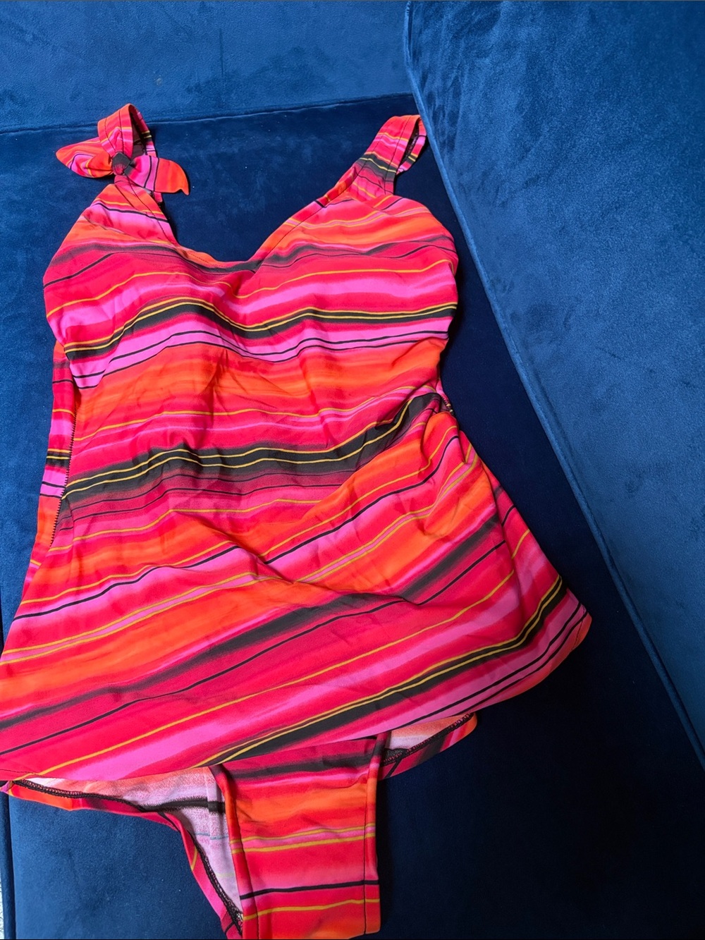 WOMENS Pink & Orange Striped One-Piece Swimsuit